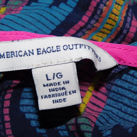 American Eagle Outfitters Womens L Blue Pink Yellow Sheer Tank Top Boho - Picture 3 of 8